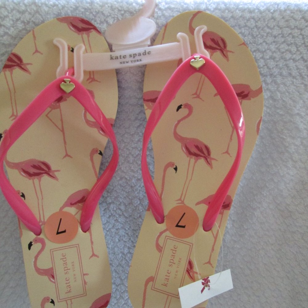 Pink & White Kate Spade Flamingo Flip Flop Size 7 Sandals